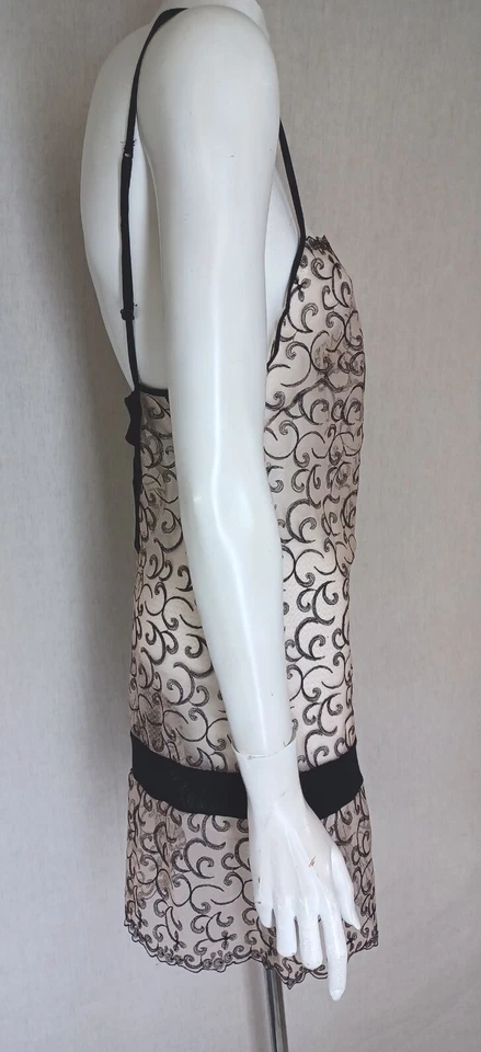 $156 Novo com etiquetas Cosabella L Chemise blush de náilon transparente/bordado preto Casablanca slip - Imagem 2 de 4