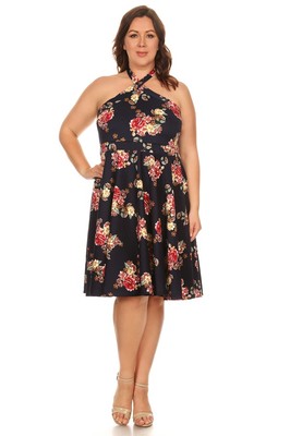 womens sundress plus size sleeveless halter midi dress 3X | eBay