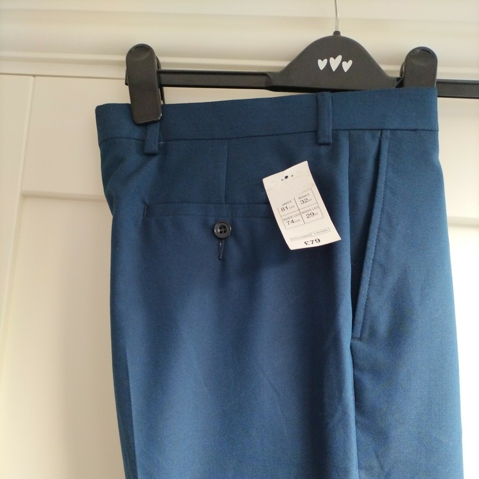 BNWT M&S Men's Size 32 Waist 29 Leg Blue Tailored Suit Trousers RRP £79