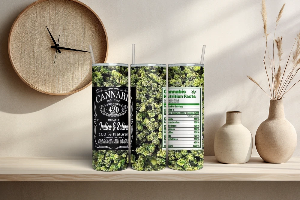 Tumbler Skinny 20oz  w/ Lid & Straw  Weed Leaf Cannabis Marijuana Travel Mug 420