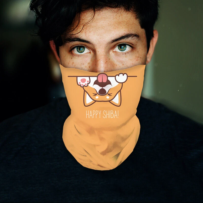 Washable Fabric Face Cover Neck Gaiter With Unique Happy Shiba Design EU Made - Image 3 of 4