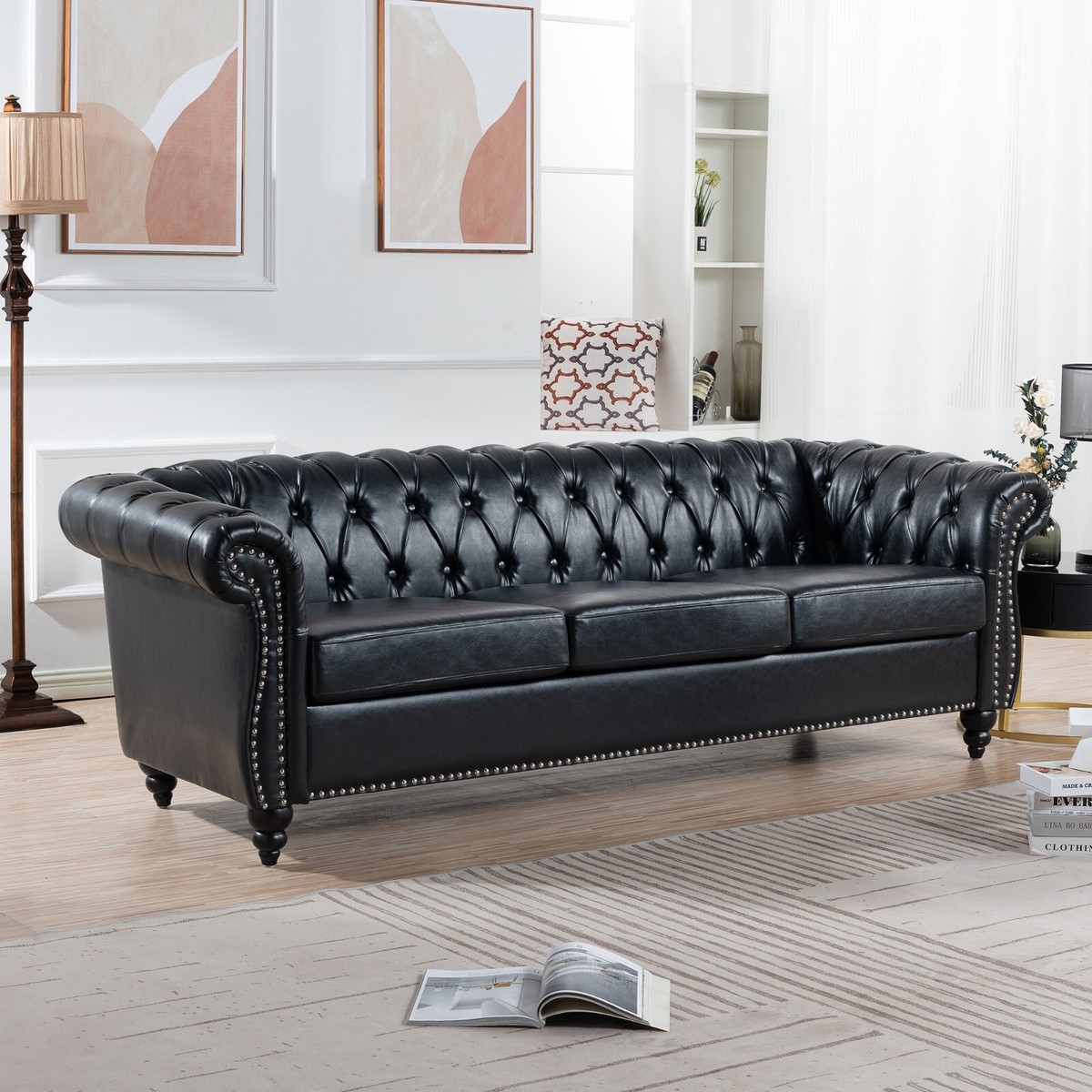 ピース　チェスターフィールド　アメリカ 84'' Classic Tufted Chesterfield 3 Seater Sofa Fine PU