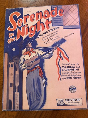 Vintage 1934 Italian Violin Sheet Music  Serenado in the Night  by C.A. Bixio