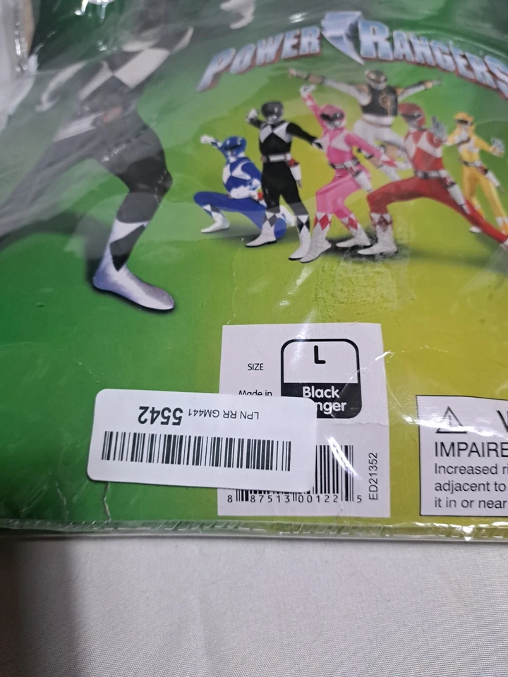 Mighty Morphin Power Rangers Black Ranger Morph Costume Adult Size LG Unisex — 第 2/4 张图片