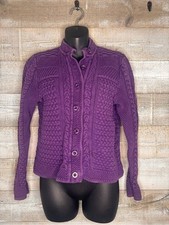 LL Bean 100 cotton Purple Cable-Knit Button-Front knit chunky fisherman Sweater