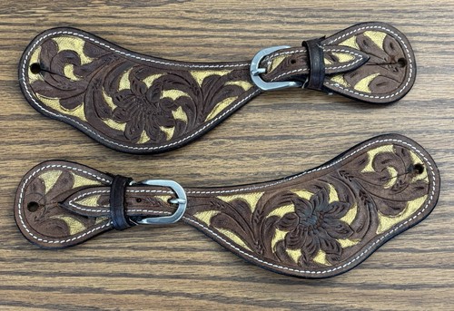 Leather Show Spur Straps w/ Floral Tooling Showman Ladies