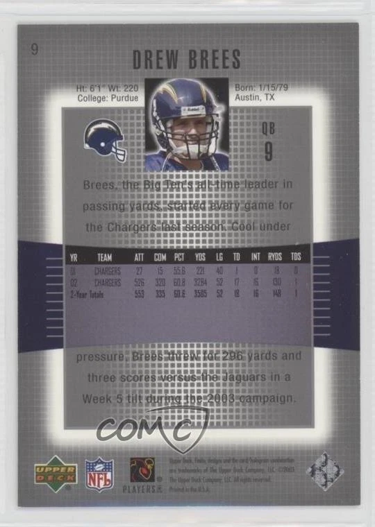 2003 Upper Deck Finite /2350 Drew Brees #9 - Image 2 of 2