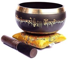 Tibetan Singing Bowl Set Bronze - Master Healing Grade 4 Inches Black - Yellow