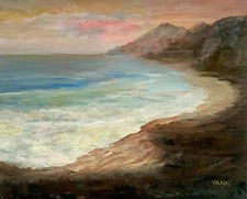 New Painting by Gina Vann Mountain Seascape 16 in. x 20 in. Large Unframed