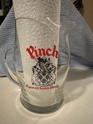 Pinch 12 Year Old Scotch Whiskey Glass Jug/Water Pitcher Advertising 32 Oz