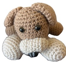Crochet Dog Brown Cream Paws Handmade Small Easy To Hold