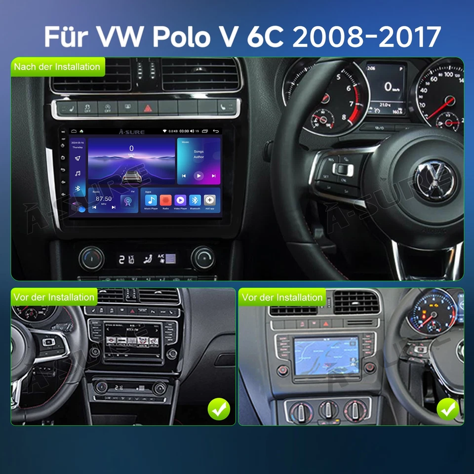 2+32G Android 14 Autoradio Apple Carplay FM GPS Navi für VW Polo 6R 6C 2009-2018 - Bild 4 von 4