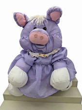 Vintage 1987 Fisher Price Puffalump Lavender Pig w Dress Plush