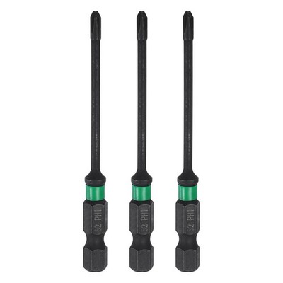 3pcs PH1 Impact Phillips Screwdriver Bits 1/4'' Hex Shank 3'' Long 0.1'' Rod