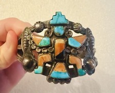 Vintage Sterling Silver Turquoise & Coral & Onyx CUFF BRACELET (needs Repair!)