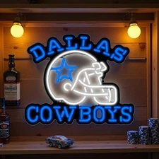 16"x14" Dallas Cowboys Helmet LED Neon Sign With Dimmer USB Powered Light Lamp