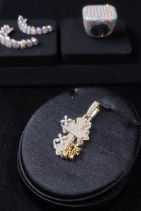 Authentic 14K Gold plated custom Moissanite Cross Pendant with tennis chain Box included