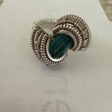 Wire Wrapped Ring Silver Blue Tourmaline Size 7