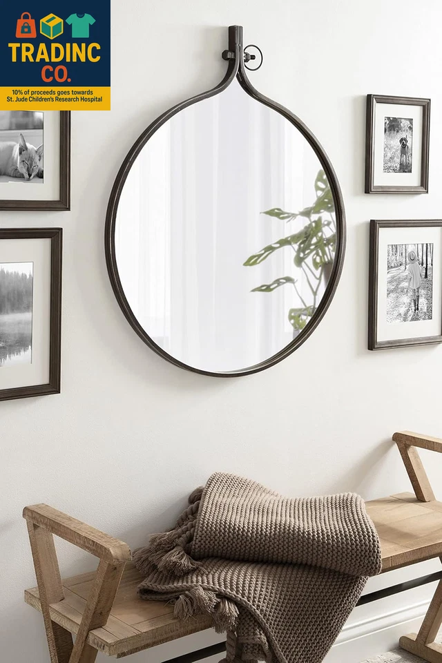 Yitro round Wall Mirror, 30 X 37, Bronze, Decorative Versatile Rustic Wall Decor - Image 2 of 4