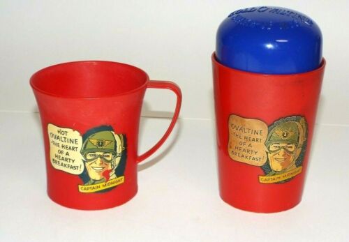 Vintage Red Plastic Captain Midnight Ovaltine Mug with Decal 1953   - Picture 1 of 6