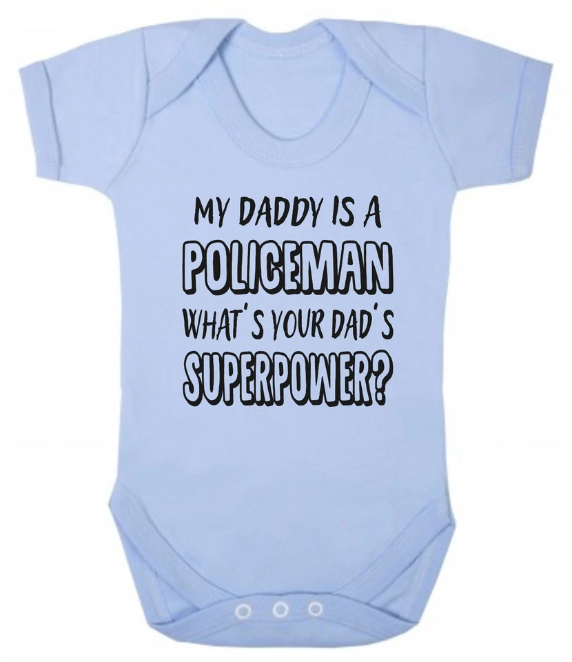 CLICK MY CLOBBER Mein Vater ist Polizist Was ist deine Superkraft? Baby Body blau oder rosa
