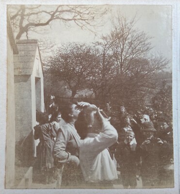 Astronomy 1912 Solar Eclipse  Stereoscope Card Of Dorset Children Looking At Sun