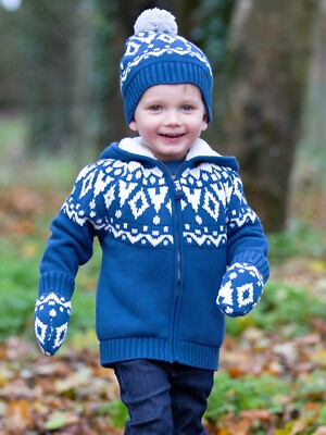 Kite Organic Cotton Knit JUMPER HAT GLOVES Fleece Fair Isle
