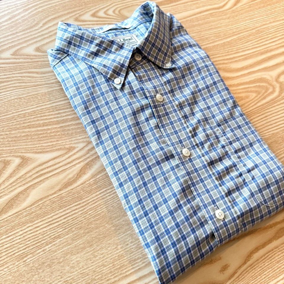 L.L.Bean XL Tall Shirt Mens Blue Green White 28" Pit-to-Pit Designer Fashion Men - Image 3 of 4