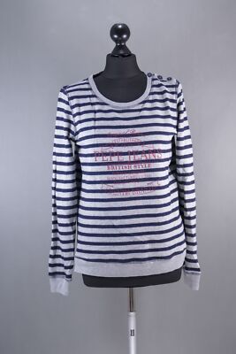 Pepe Jeans Damen Pulli Pullover M grau hellgrau Streifen Rundhals Baumwolle B220