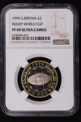 1999 U.K. Great Britain 2 Pound Rugby World Cup NGC PF 69 Ultra Cameo