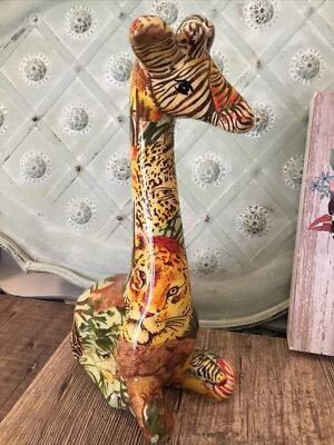 Giraffe Safari Jungle Animal Print Patchwork Collage Giraffe Figurine 11  Large