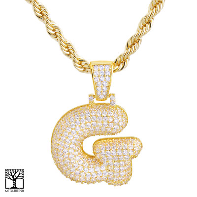G Initial Custom Bubble Letter Gold Plated Iced CZ Pendant 24