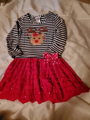 Girls Bonnie Jean Dress Reindeer Appliqué Multicolor Great