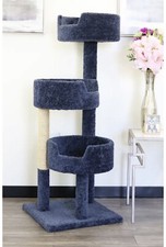New Cat Condo Carpeted 3 Beds 3 Tiers Tower With Sisal Scratching Post 52" Blue