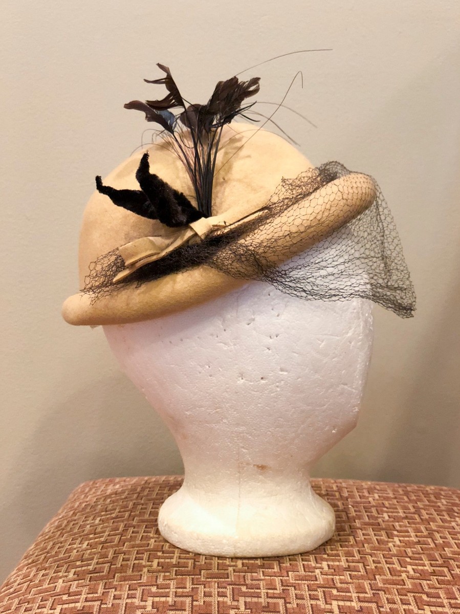 Vintage Beige Lan-O-Rex New York 100% Wool Hat, Netting Veil  display picture 1