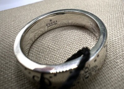 GUCCI 'Bee & GG Logo Engraved Ring' Sterling Silver Unisex