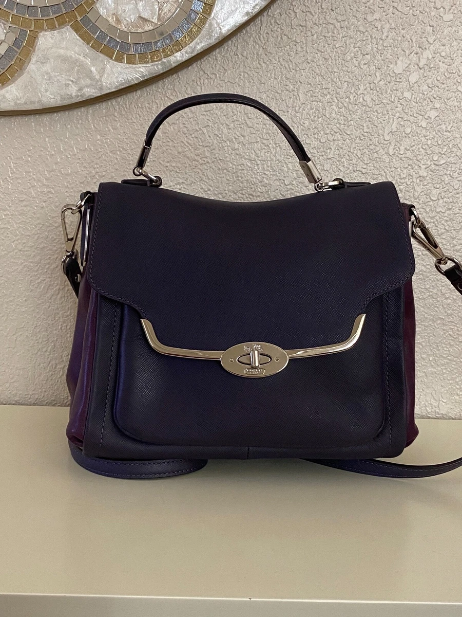 Coach Madison Sadie Saffiano Leather Flap Satchel Crossbody Bag Purple 26274