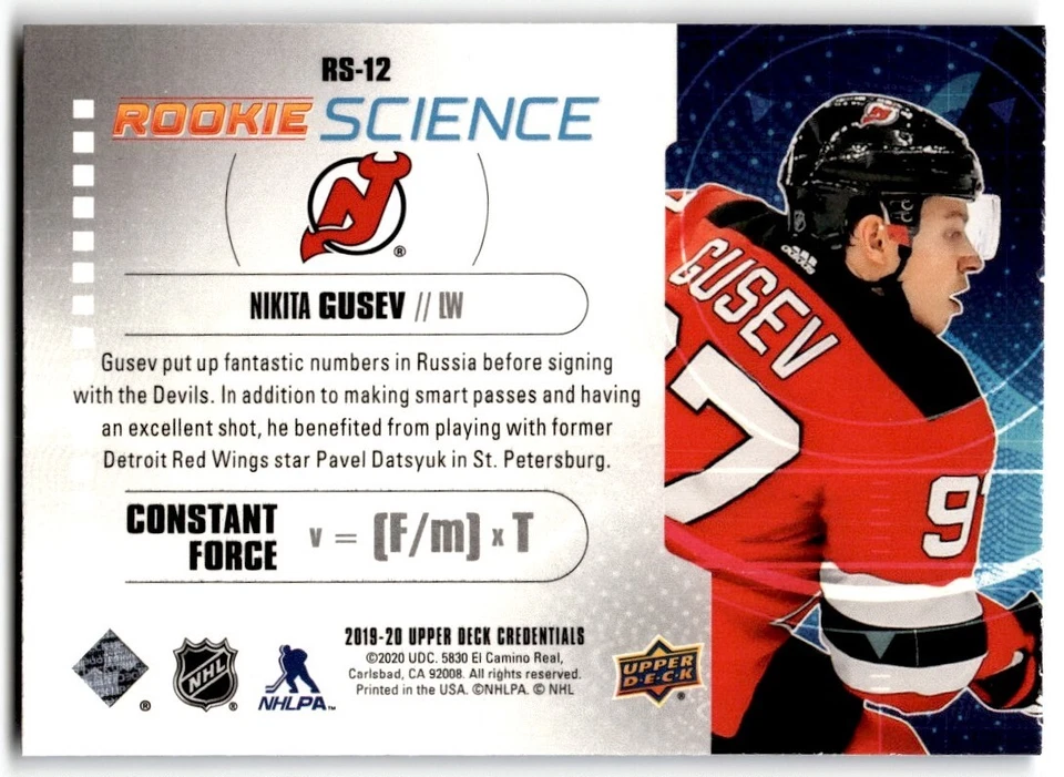 Nikita Gusev 2019-20 Upper Deck Credentials Rookie Science #RS-12 New Jersey - Image 2 of 2