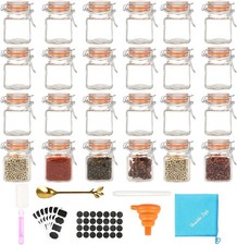 3.4 oz Small Glass Spice Jars with Lables, 24 Pack Empty Mini Square Spice Bottl