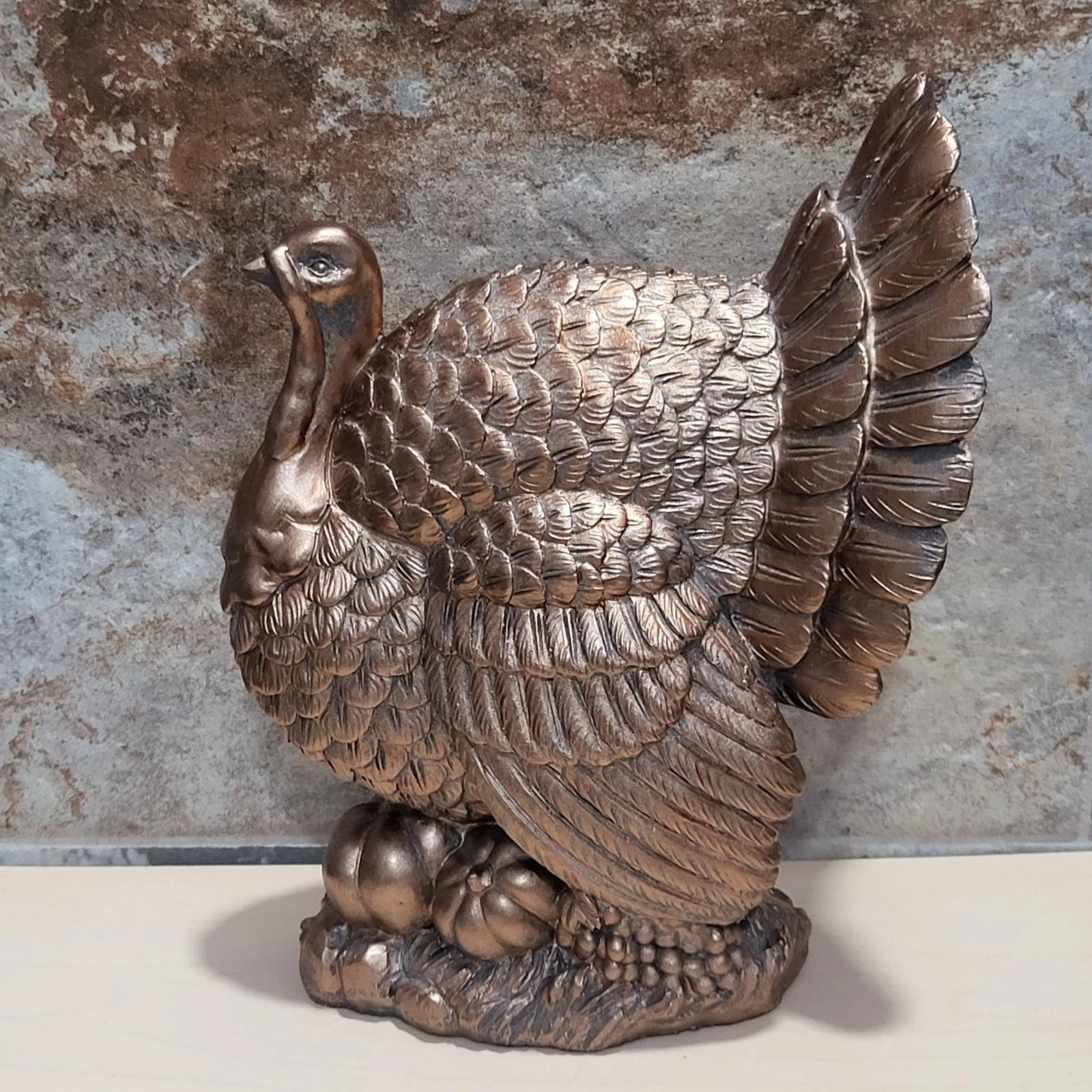 Turkey Figurine Bonze Copper Finish Centerpiece Thanksgiving Decor