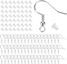 925 Sterling Silver Hypoallergenic Earring Hooks 100 Pairs for Jewelry Making, F