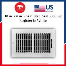 10 in. x 6 in. 2-Way Steel Wall/Ceiling Register in White