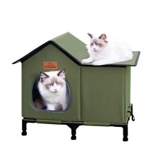 Weatherproof Outdoor Cat House, Elevated Outdoor Cat Shelter for Feral Cat, I...
