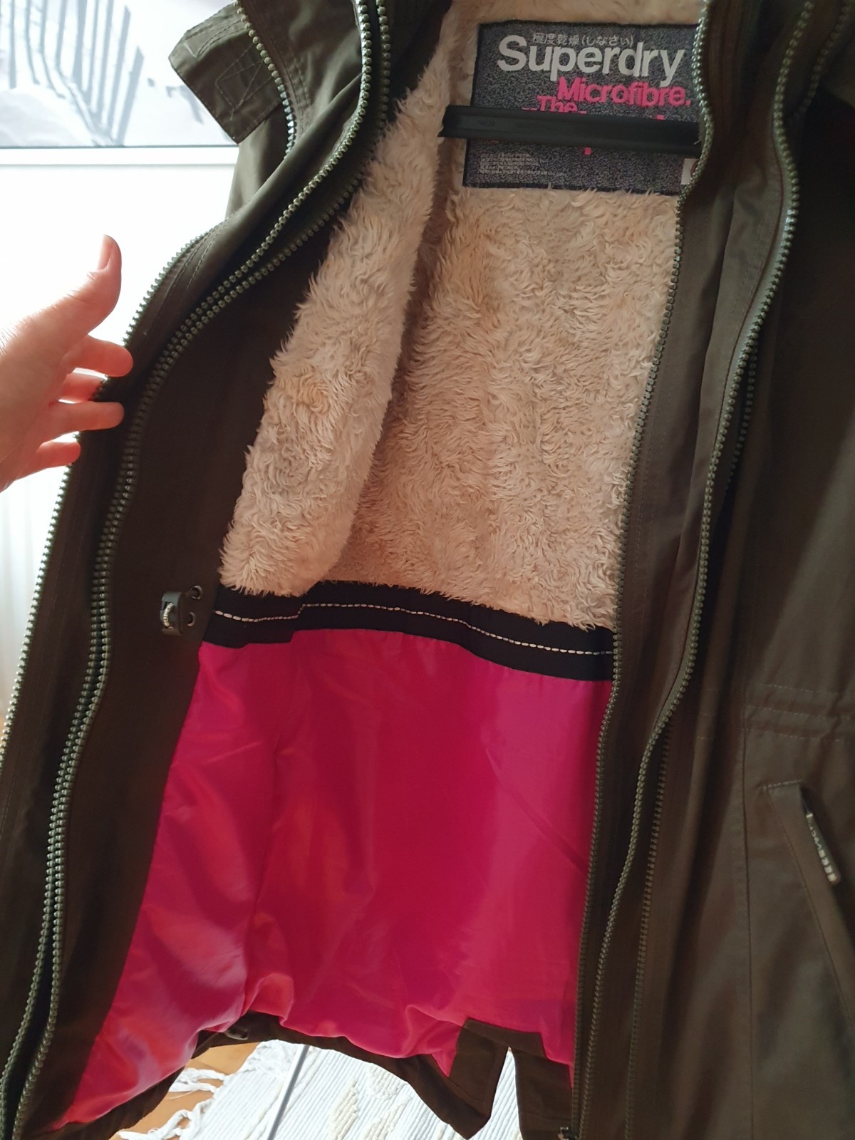 Superdry Microfiber The Windparka Women's  Hooded 3 zip Jacket Khaki Size Small image 10