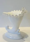 1940’s Fenton Silver Crest Horn/Cornucopia Vase/Candle Holder Frill Ruffle Edge