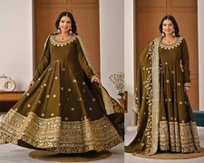 New Designer Vichitra Silk Anarkali Suit With Dupatta For Women Girls