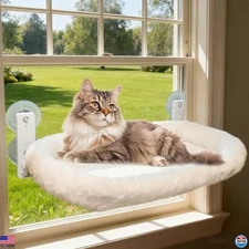 Spacious Cat Window Perch 23.8"x11.8" - Washable Cover, 4 Suction Cups, Metal