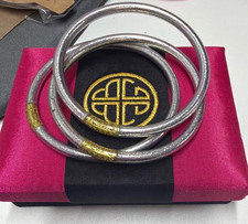 Set of 3 Silver & Gold Tone Round Bangle Brac...