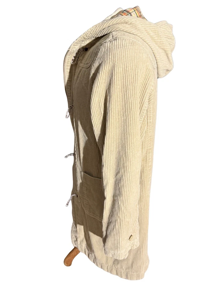 American Eagle женщин вельвет переключения пальто клетку с капюшоном куртки бежевый L - Изображение 3 из 4