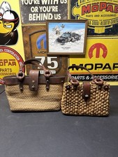 Vintage John Romain Woven Straw Basket Purses Leather Trim Set of 2